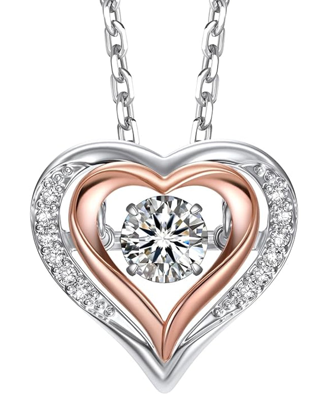 MomentWish Necklace for Women, Sparkling Gift for Her, 1Carat Moissanite Heart Pendent for Her, 925 Sterling Silver Dance Necklace for Anniversary Christmas Valentines