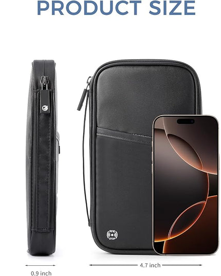 Travel Passport Holder, Large Family Passport Walle for Men Women RFID Passport Cover Lightweight Portable Document Organizer with Wrist Strap (Black)