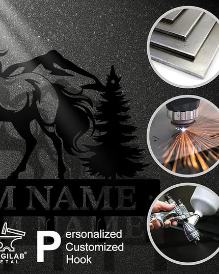 Personalized Custom Name Farm Horse Wall Key Hooks,Metal Horse Art Clothes Hooks,Metal Horse Wall Home Storage Decorative,For Front Door, Hallway, Kitchen, Bedroom,Keys,Hats (Style K)