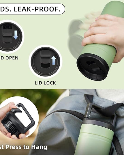 BJPKPK Insulated Water Bottle with 2 Lids,20 oz Double Wall Stainless Steel Vacuum Tumbler Travel Coffee Mug,Wide Mouth Thermal Cup,Forest Green