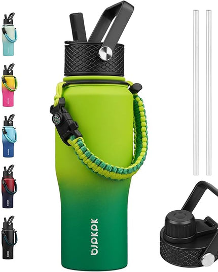BJPKPK Insulated Water Bottles with Straw Lid, 23oz Metal Water Bottle with 2 lids & Paracord Strap, Double Wall Stainless Steel Vacuum Tumblers, Cups, Mugs, Thermo for Hot& Cold Drinks, Bamboo Grove