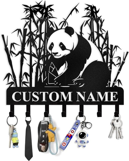 Dyoart Bamboo Panda Animal Wall Key Holder | Metal Key Organizer with Hooks | Coat Rack & Wall Decor for Front Door & Hallway