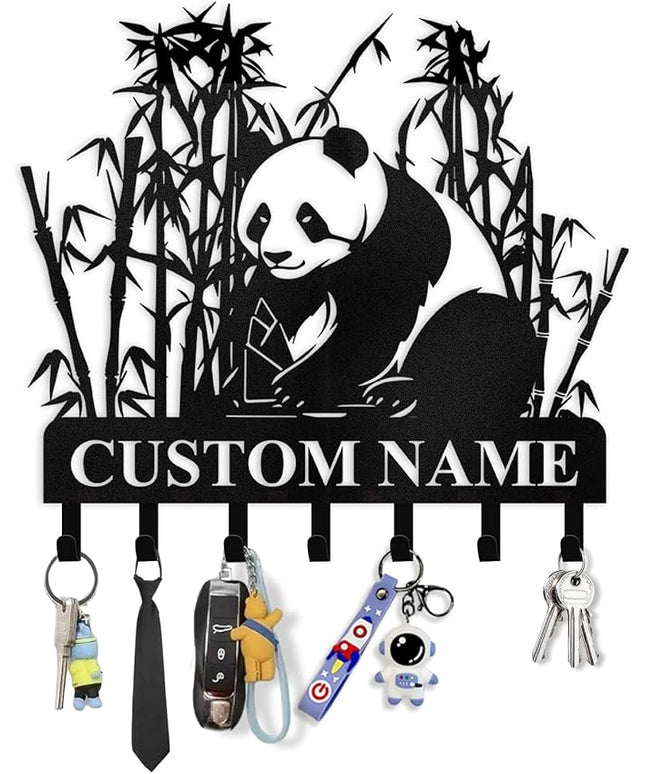 Dyoart Bamboo Panda Animal Wall Key Holder | Metal Key Organizer with Hooks | Coat Rack & Wall Decor for Front Door & Hallway