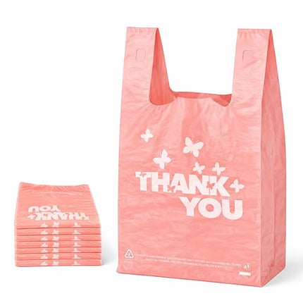 YoYoRain PINK Thank you bags, 1000PCS T shirt bags, To Go Bags,Grocery bags, Reusable and Disposable,Perfect for Small Business,Take Out,Retails,11"x6"x21"(1000)
