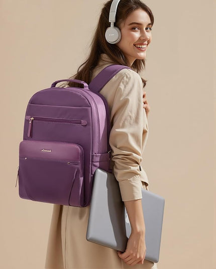 LOVEVOOK Laptop Backpack for Women with 2X Extra-Large Tumbler Pockets, 15.6" Work Backpack Purse, Travel Personal Item Bag, Carry On Business Computer Bag for Office, School, or Gift, Lustrous Plum