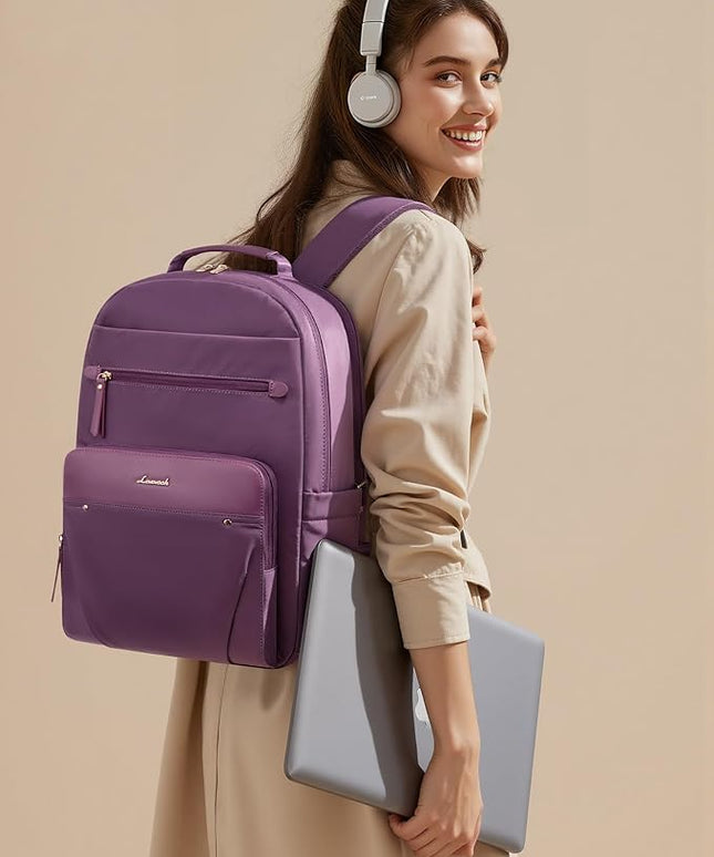 LOVEVOOK Laptop Backpack for Women with 2X Extra-Large Tumbler Pockets, 15.6" Work Backpack Purse, Travel Personal Item Bag, Carry On Business Computer Bag for Office, School, or Gift, Lustrous Plum