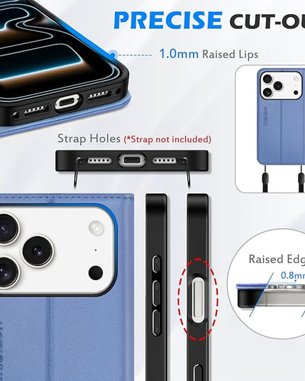 SHIELDON Case Wallet for iPhone 17 Pro 6.3" 2025 | Genuine Leather | Flip Magnetic Closure | RFID Blocking Credit Card Holder | Kickstand | Full Protection Cover | Wisteria Purple