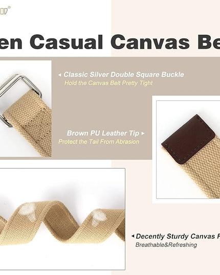 JASGOOD Men Canvas Fabric Belts Casual Web Cloth Belts with Black Double Ring Buckle 2 Pack