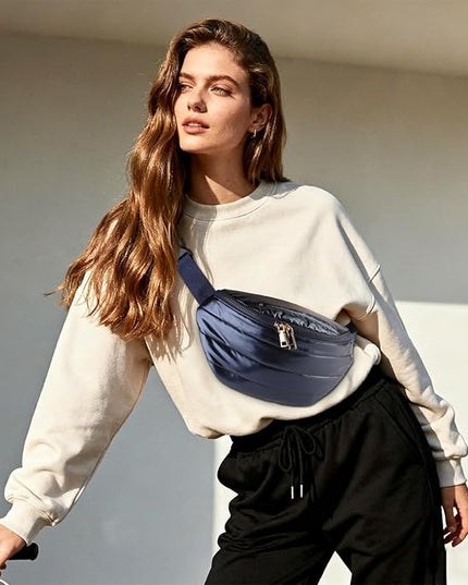 Fanny Packs for Women Fashion Waist Packs Quilted Puffer Belt Bag Puffy Crossbody Bags Sling Purse for Women Travel Running