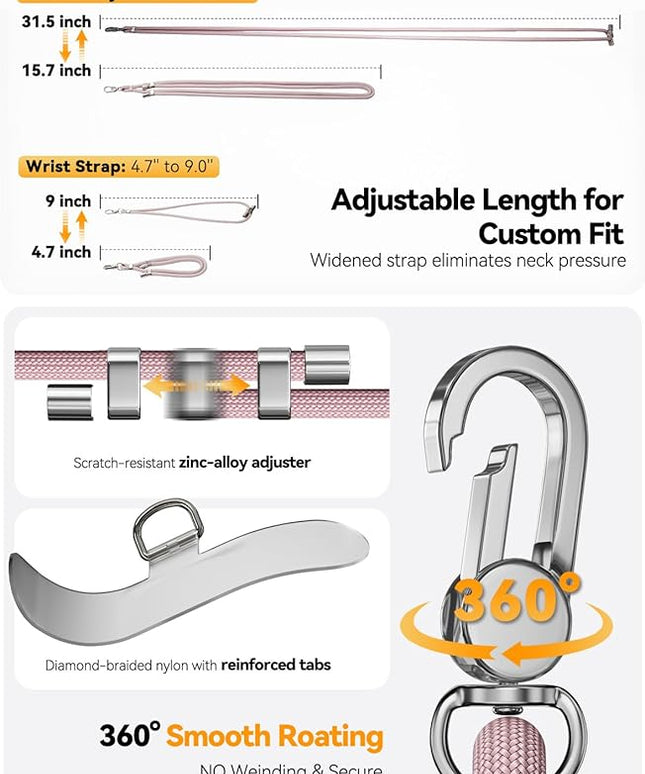 4-IN-1 Phone Lanyard + Wrist Strap, 2PCS Adjustable Length Cell Phone Lanyard with 2 Tether Tabs for iPhone,Smartphones