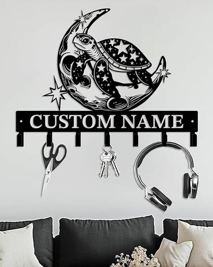 Casebrick Custom Sea Turtle Metal Wall Hooks,Key Holder-Personalized Iron Wall Decor for Keys, Coats & Home Organization (Black, Handmade,Decorative for Entryway, Beach,Bedroom,Office) (Style K)