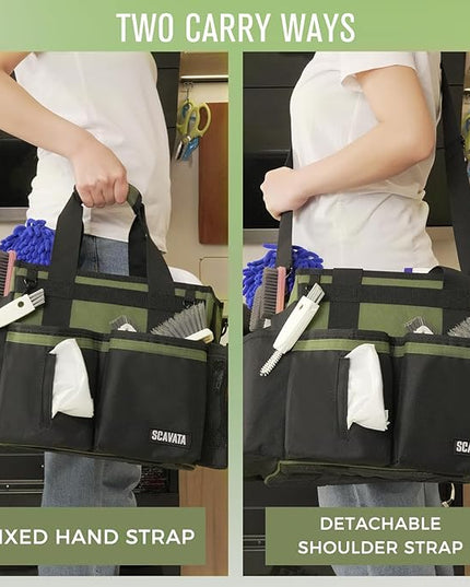 Compact Wearable Cleaning Caddy, Small Cleaning Caddy Supplies Organizer with Handle & Shoulder Straps for Housekeepers, Under Sink & Car Cleaning Tool Organizers Bag (Armygreen)