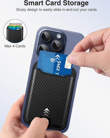 TopMade for Magsafe Wallet, Strongest Magnetic Card Holder for iPhone 17, iPhone 16/15/14/13/12 Series, Leather Magnetic Phone Wallet with Powerful Magnets, RFID Blocking, Fit 4 Cards, Carbon Fiber