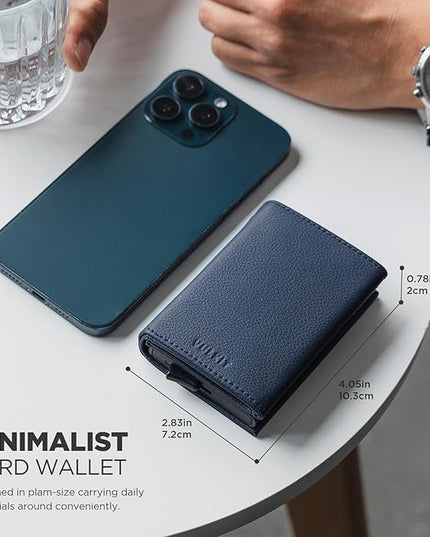 VULKIT Pop up Card Wallet Minimalist Cash Wallets RFID Blocking Leather Smart Credit Card Holder with ID window for Men