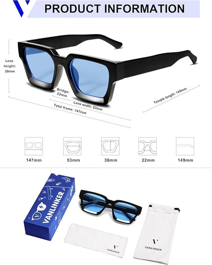 VANLINKER Thick Square Sunglasses for Men Women Retro Chunky Rectangle Shades UV400 Protection VL9731