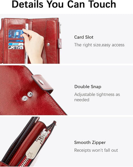 BOSTANTEN Womens Leather Wallets RFID Blocking Large Capacity Credit Card Holder Phone Clutch Rose Red