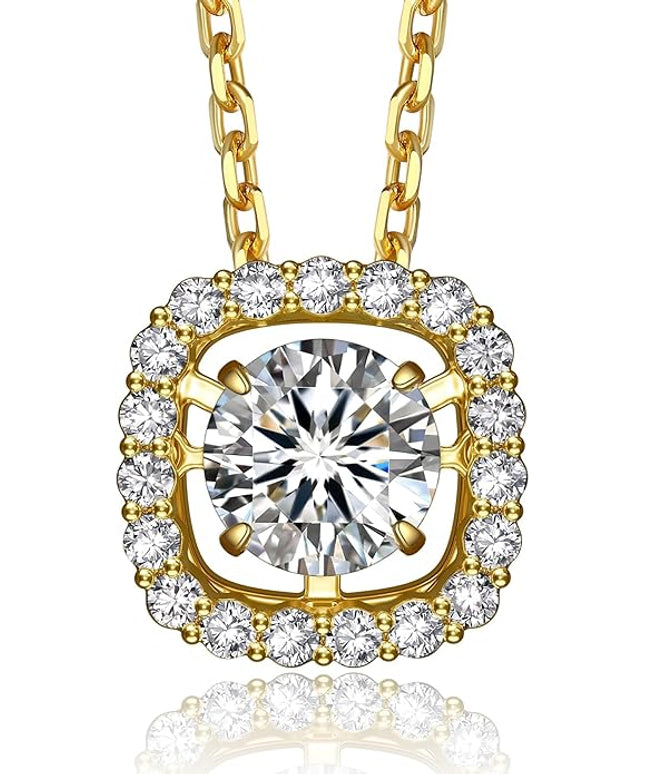 MomentWish Floating Necklace for Women, 0.5/1 Carat Dancing Moissanite Necklace for Her 925 Sterling Silver Pendant Anniversary Birthday Christmas Gift for Wife Mom Girlfriend