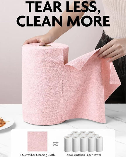 Fantasticlean Microfiber Cleaning Cloth Roll -675 Pack, Tear Away Microfiber Towels, 12" x 12", Reusable, Washable, Ultra Absorbent Dishcloth for All-Around Cleaning Supplies (9 Rolls of Pink)