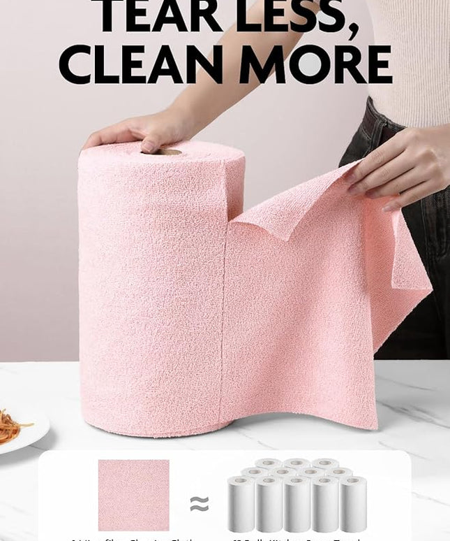 Fantasticlean Microfiber Cleaning Cloth Roll -675 Pack, Tear Away Microfiber Towels, 12" x 12", Reusable, Washable, Ultra Absorbent Dishcloth for All-Around Cleaning Supplies (9 Rolls of Pink)