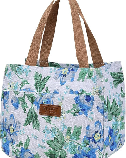 Dreubea Women's Floral Print Canvas Tote Bag - Small Reusable Shopping Handbag for Groceries, Takeout, Eco-Friendly Purse