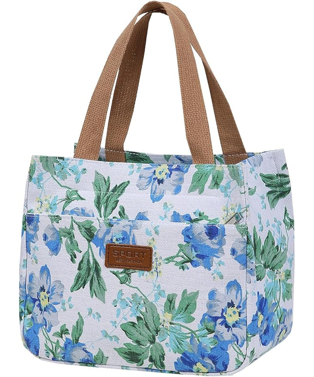 Dreubea Women's Floral Print Canvas Tote Bag - Small Reusable Shopping Handbag for Groceries, Takeout, Eco-Friendly Purse
