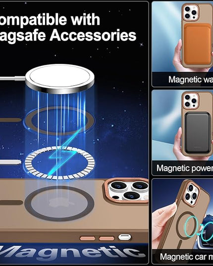 Hython Case for iPhone 12 Pro Max Case Magnetic Translucent Matte Phone Cases 6.7" [Compatible with MagSafe] Thin Slim Fit Shockproof Bumper Hard Protective Cover for Women Men Girls, Frosted Brown