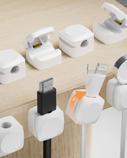 8 Pack Cord Organizer Holder, Rotatable Cable Clips, Spring Cord Holder for Nightstand Adhesive Cable Organizer, Cable Management Clips Charging Cord Organizer for Desk Office Car Wall