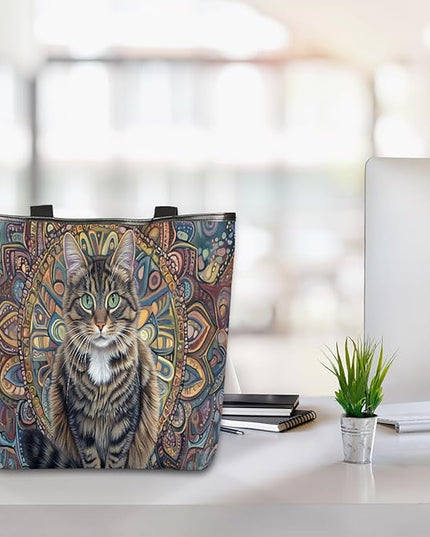 Pardick Canvas Tote Bags, Bohemian Cats Tote Bag Eco Friendly Reusable Grocery Shopping Bagsfor Beach, Books, Women with Zipper Inner Pocket