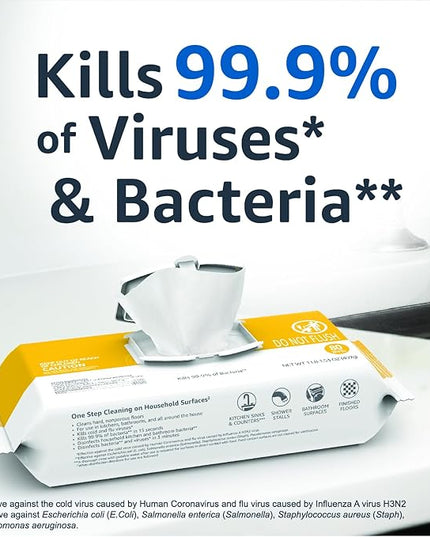 Amazon Basics Disinfecting Wipes, Lemon & Fresh Air Scent, Multi-Surface, Sanitizes/Cleans/Disinfects/Deodorizes, Strong & Convenient, 320 Count (4 Packs of 80)