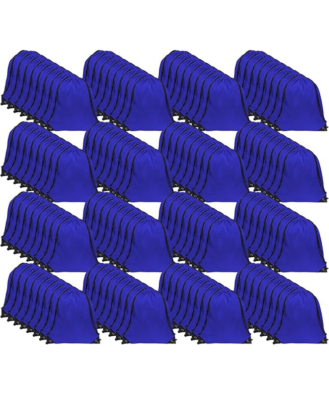 GoodtoU Drawstring Backpacks, Bags Bulk Nylon Backpack Draw String Back Bag Cinch Sack Gym Bag for Sport, Traveling, Team (Blue, 128Pcs)