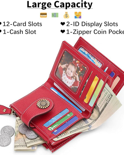 SENDEFN Small Womens Wallet Leather Bifold Card Holder RFID Blocking with Zipper Coin Pocket