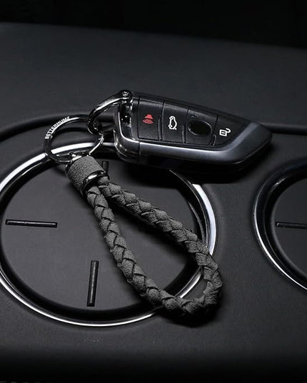 BETTERHUMZ Leather Key Fob Car Weave Keychain Ring Woven Strap Braided Key Chain for Alcantara Accessories