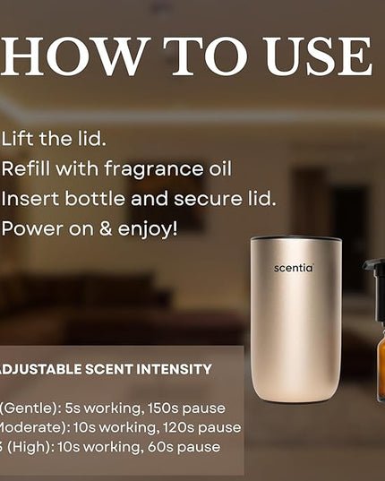 Scentia Gold MiniPod Nebulizer Diffuser + Smart Car Freshener – Waterless Essential Oils, Dual Mode Car/Home, Rechargeable Auto Shut-Off, 3 Lights – Ideal Teen Girl Holiday/Thanksgiving Gift