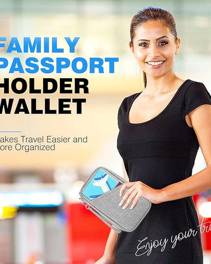 Passport Holder Family RFID Travel Document Organizer for Women Waterproof Passport Wallet Men Portable Case for Cards, Boarding Pass, ID, Money, Tickets with Zipper