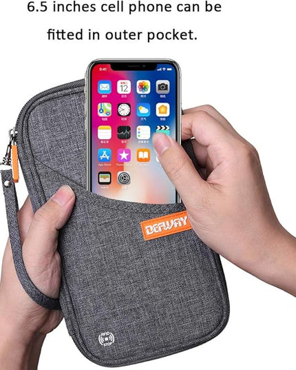 defway Passport Holder Travel Wallet - Family Passport Holder of 4, RFID Blocking Passport Wallet for Men Women, Travel Essentials for Flying, GREY