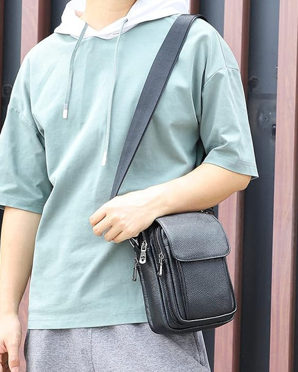 Augus Leather Small Messenger Bag For Men Crossbody Handbag Shoulder Sling Travel Bags for Men Purse Daypack Magnetic Buckle