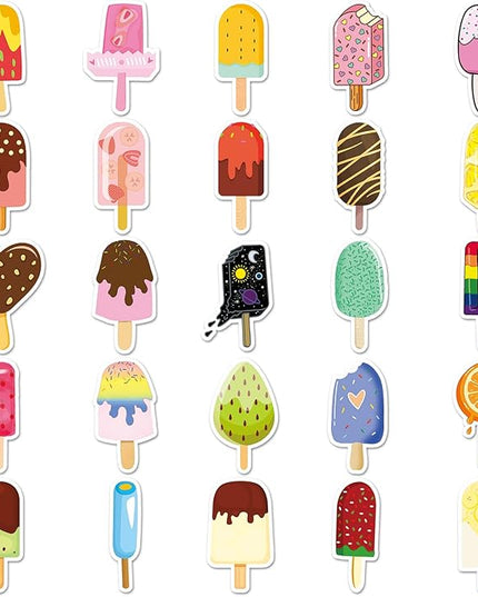 Summer Popsicle Vinyl Stickers - 50PCS Small Waterproof Ice-Lolly Stickers Ice Cream Decals for Party Favors Birthday Water Bottles Laptop Bicycle Skateboard Scrapbook Refrigerator Decor