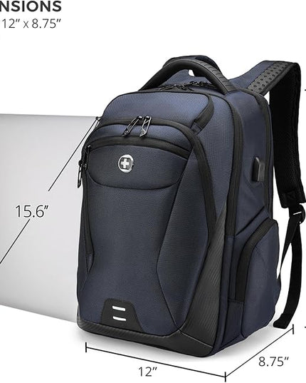 Swissdigital Design Men's Laptop Backpack for College and Business Travel with Integrated USB Charging Port and RFID Protection Fits Laptops up to 15.6 inch, Blue | SD1695-12