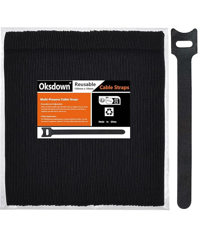 100 Pcs Reusable Cable Ties 6 Inch Black Straps Adjustable Hook and Loop Cord Management Organizer Tie Microfiber Cloth Fastening Tidy Wrap for Wire