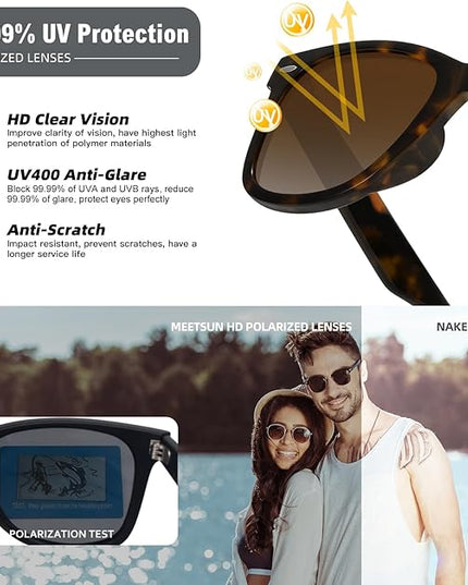 MEETSUN Polarized Sunglasses for Women Men Classic Retro Square Frame Driving Sun Glasses UV Protection