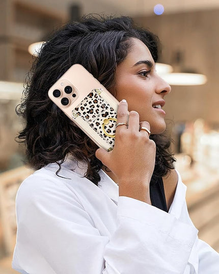 Shorogyt Compatible with Magsafe Wallet with Ring Grip Magnetic Card Holder - Cute Phone Wallets with Stand for iPhone 17/16/15/14/13/12 Series for Women Girls White Leopard Design, Fit 7 Cards