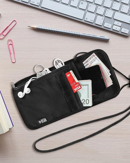 5.5" L x 7.9" W Travel Neck Wallet, RFID Blocking Passport Holder, Security Lightweight Passport Travel Wallet, Neck Pouch Gifts for Women Men(Black)