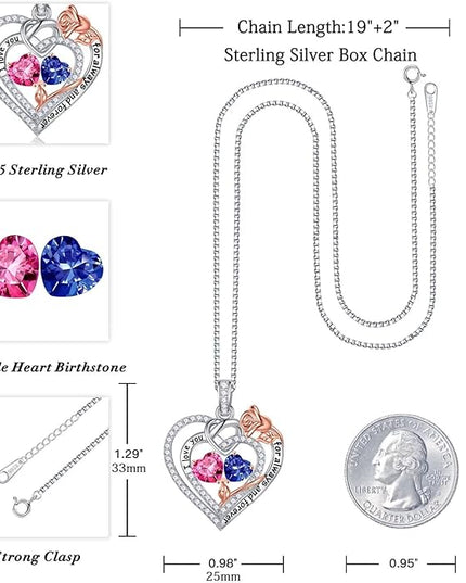 Iefil Christmas Gifts for Wife Women - 925 Sterling Silver Double Birthstone Necklace, Anniversary Birthday Gifts for Women, Jewelry Gift for Wife Girlfriend Mom Her
