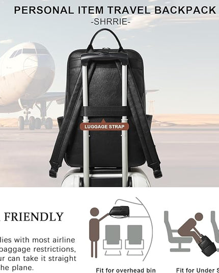 Shrrie Leather Laptop Backpack for Women, 17 inch Large Travel Laptop Backpack Purse for Casual Daypack College Work Bag