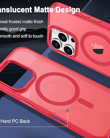 Hython Case for iPhone 16 Pro Case Magnetic Translucent Matte Phone Cases 6.3" [Compatible with MagSafe] Thin Slim Fit Shockproof Bumper Hard Protective Cover for Women Men Girls, Frosted Red