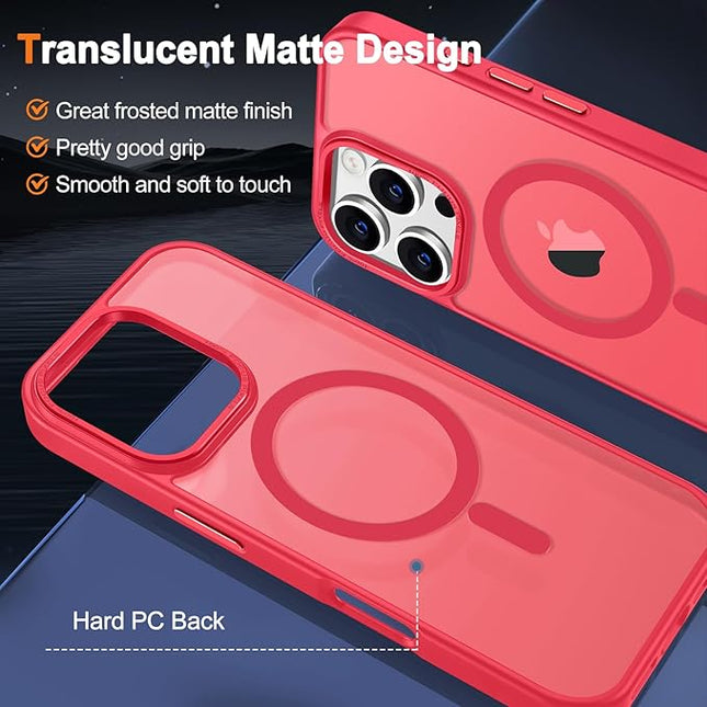 Hython Case for iPhone 16 Pro Case Magnetic Translucent Matte Phone Cases 6.3" [Compatible with MagSafe] Thin Slim Fit Shockproof Bumper Hard Protective Cover for Women Men Girls, Frosted Red