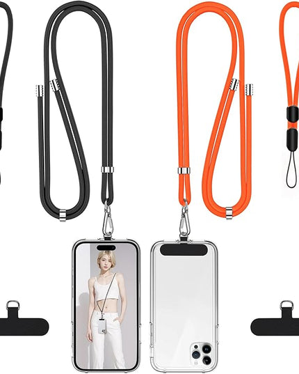 takyu Phone Lanyard, 2 Pack Adjustable CellPhone Lanyard Crossbody Neck Strap & 2 Pack Wrist Strap & Nylon Tether Tabs Compatible for iPhone Android Smartphones Orange Black