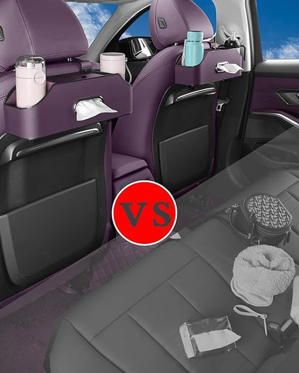 HOLDCY Car Back Seat Organizer with 2 Drink Cup Holder - Tissue Box and Storage Box Hook - Multi-functional Storage - Great for Kids and Travel (Purple)