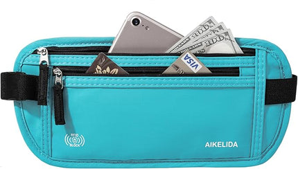 Money Belt - Slim Passport Holder RFID Blocking Travel Wallet Undercover Fanny Packs for Men Women - Blue
