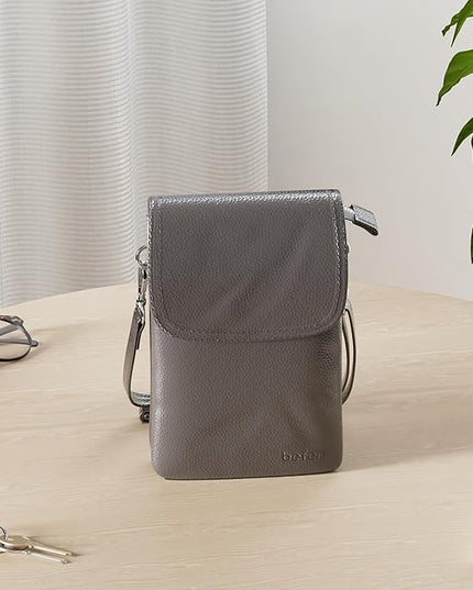 befen Genuine Leather Small Crossbody Bags for Women Cell Phone Bag Cross Body Purses,Silver Zipper